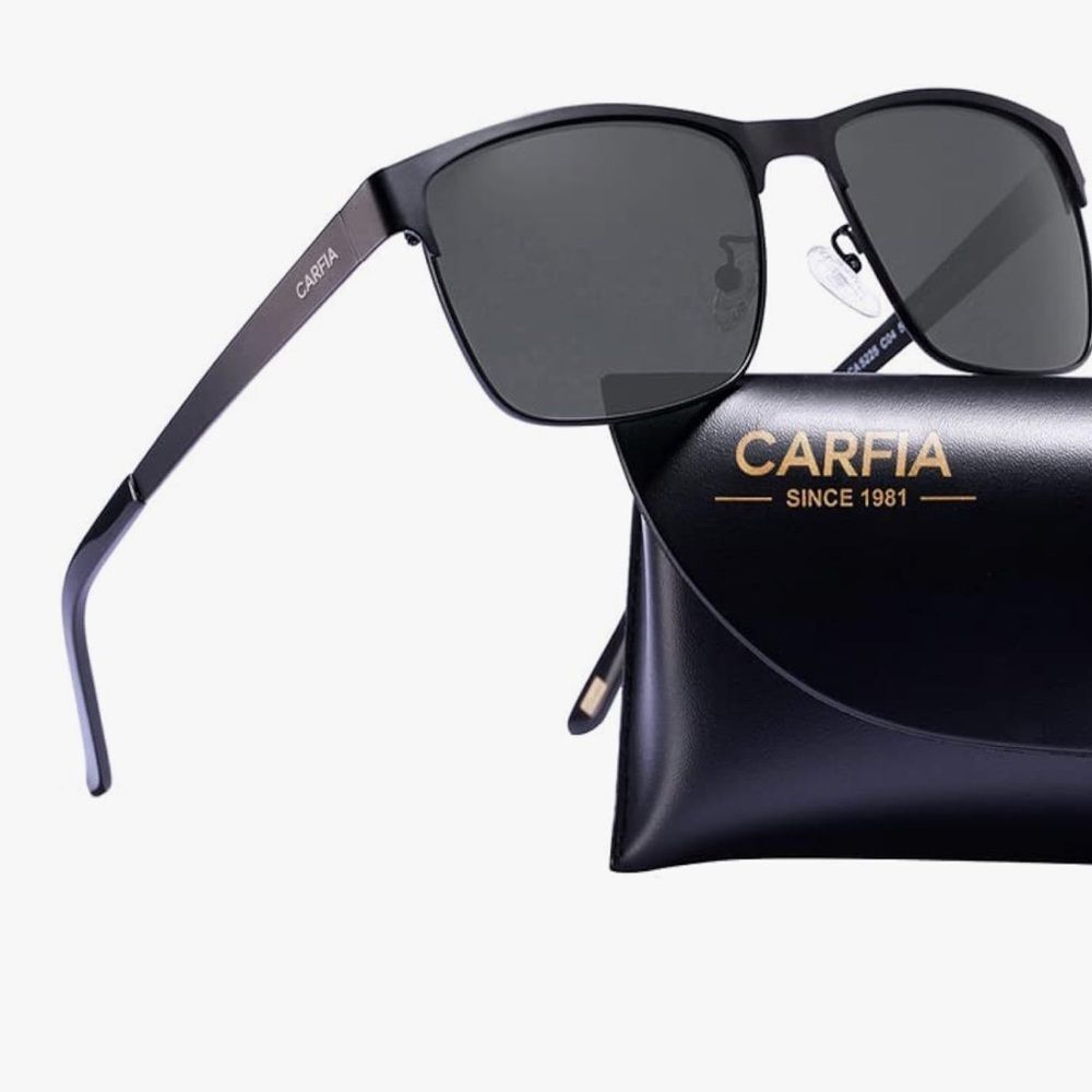 CARFIA Metal Men’s Polarized Sunglasses UV400 Protection Matte Black